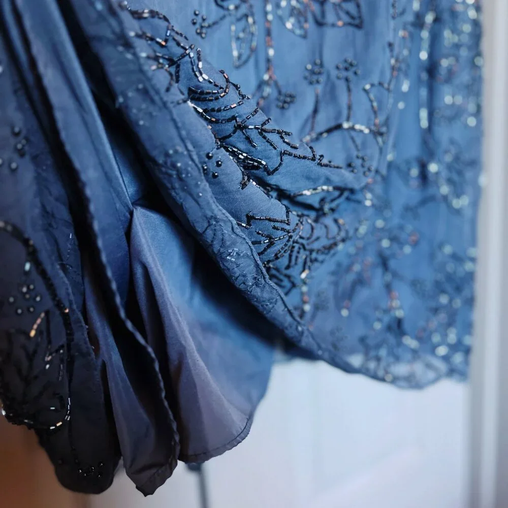 Seam Collection Beaded Navy Blue Chiffon Gown | Vintage Formal Dress | Size 10 - Picture 4 of 6